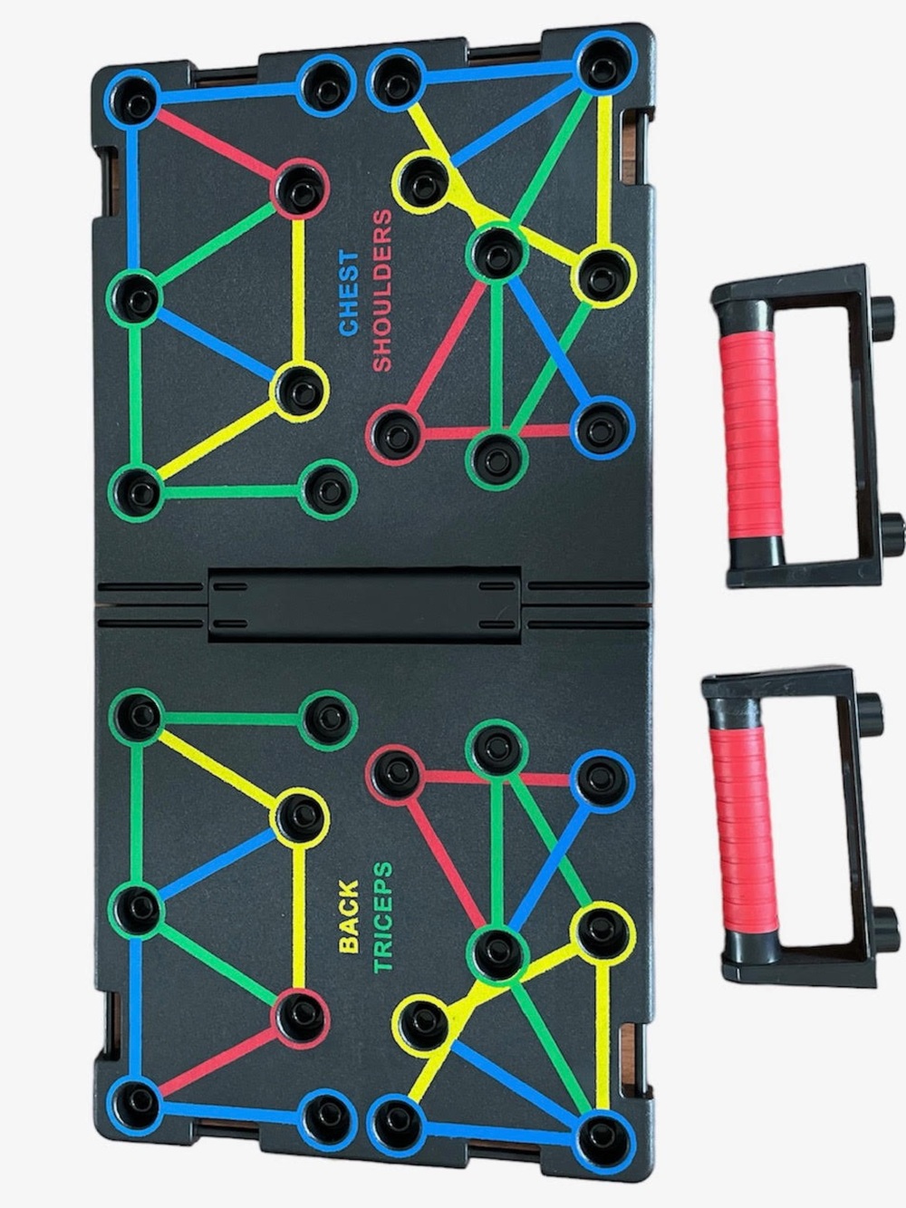 Multi-Color Folding Push-Up Board with Red Grip Handles